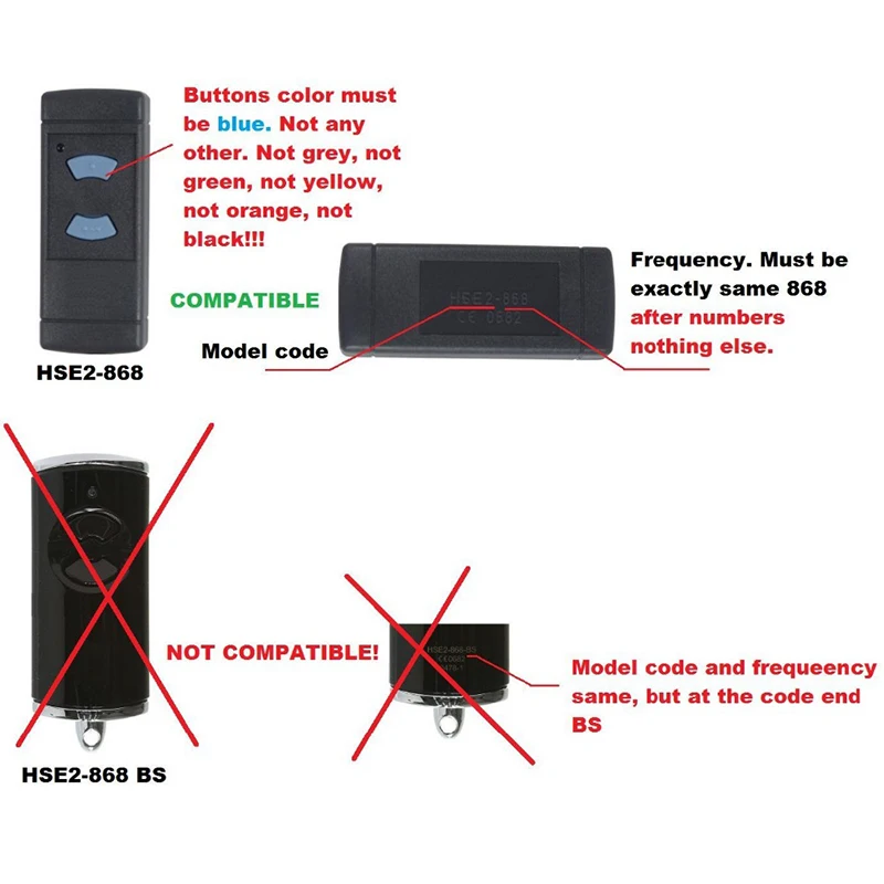 Controle remoto de porta de garagem, Hormann, Marantec Digital, D302, D382, D384, D313, BERNER, BHS110, BHS121, HSM2, HSM4, HS2, 868MHz