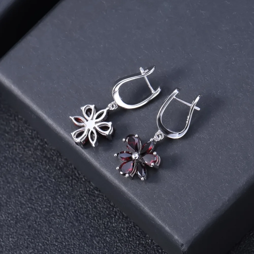 Gem\'s Ballet Solid 925 Sterling Silver Fine Jewelry Flower Design Garnet Stone Gorgeous Drop Earrings For Women