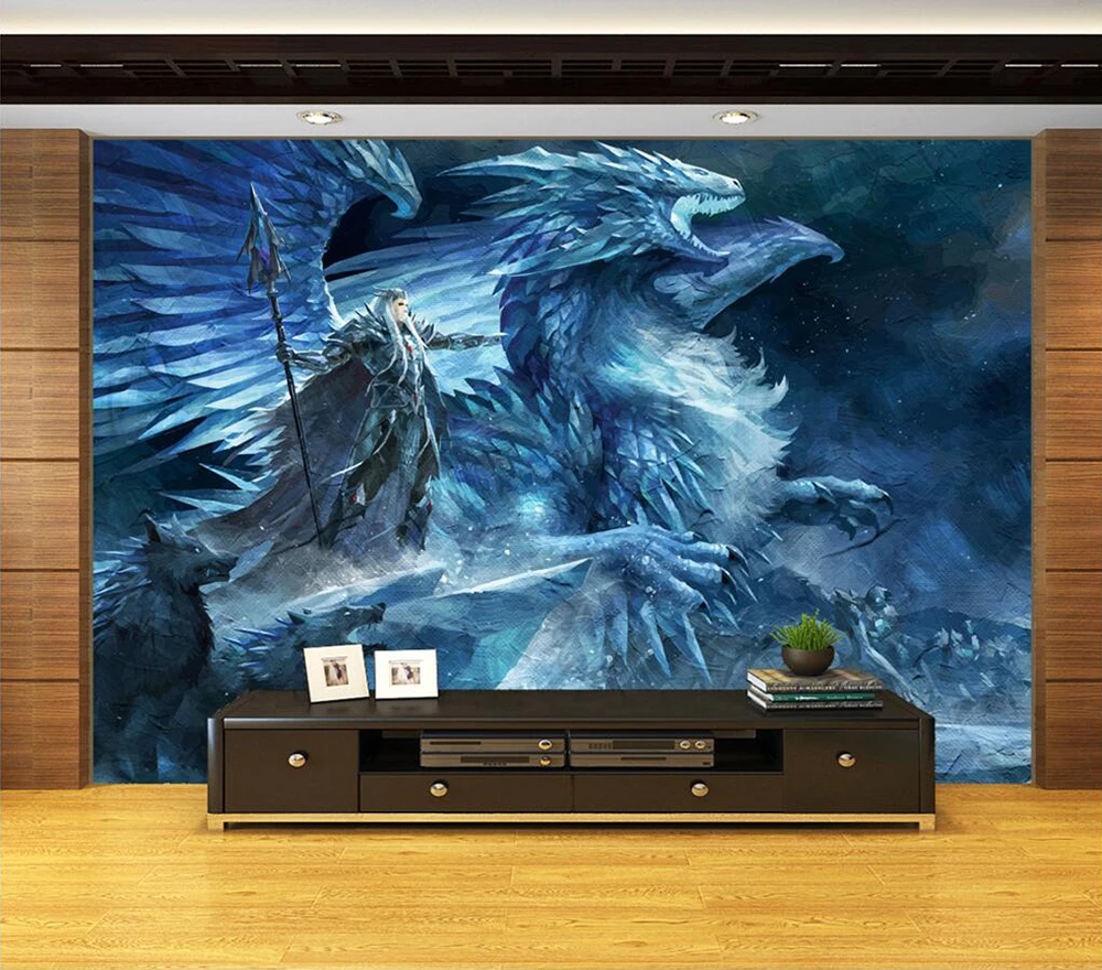 Custom wallpaper Hand painted dragon Wolf mage background wall image 2