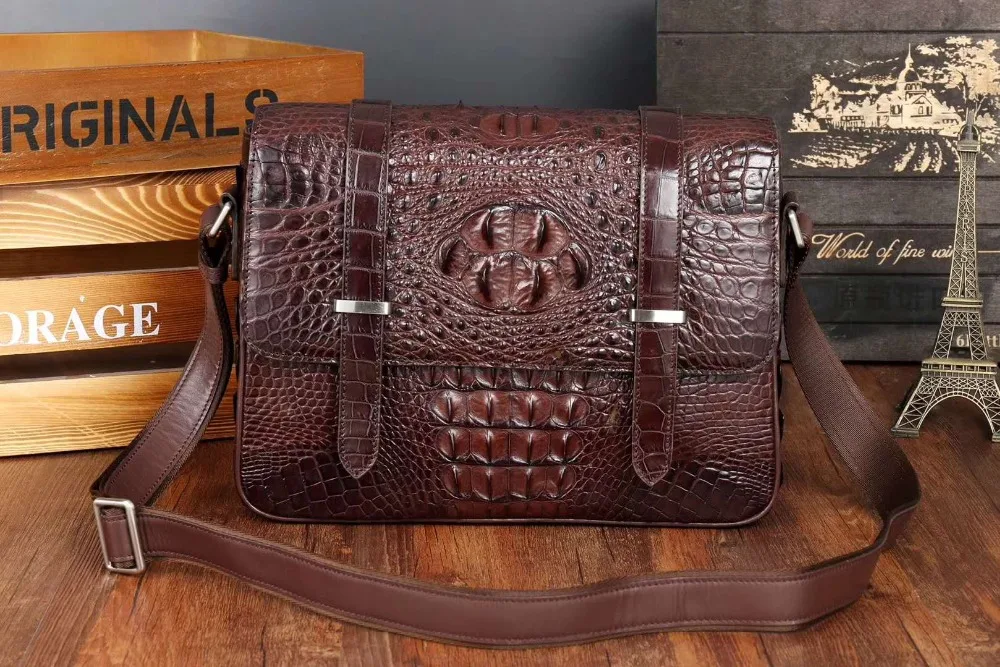 

2018 latest quality 100% genuine crocodile head skin alligator leather men shoulder cross body bag leisure messenger bag men