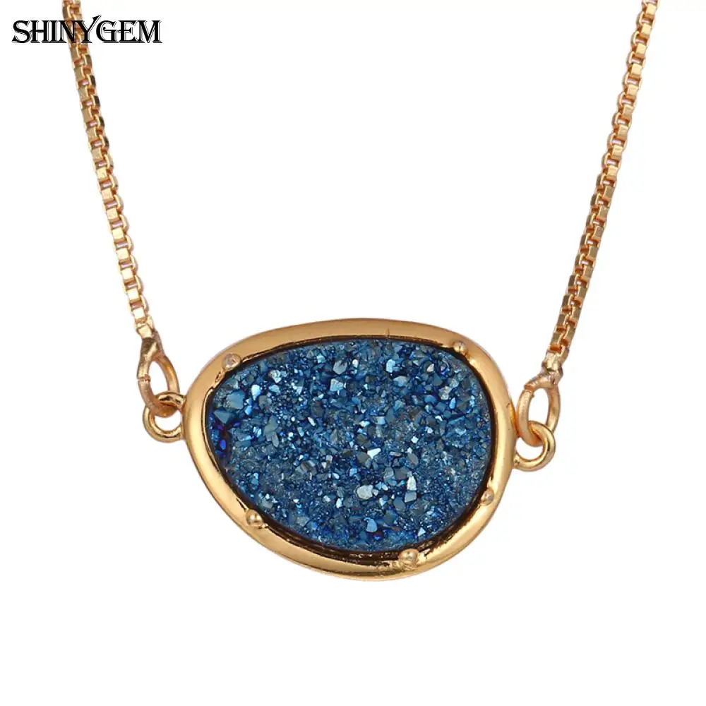 

ShinyGem Natural Crystal Druzy Necklace Vintage Water Drop Shape Stone Gold Plating Chain Necklace For Women Wedding Jewelry