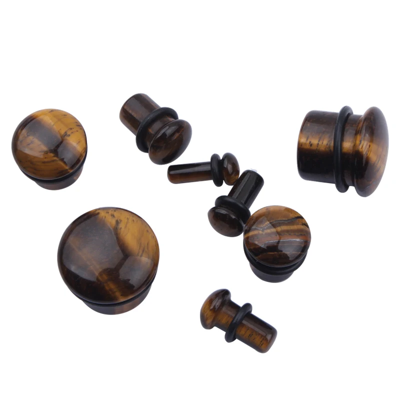 4mm-16mm Tiger Eye Stone Ear Stretchers Plugs and Tunnels With O-Ring Ear Plug Piercing Tunnels In The Ears Flare Ear Gauges Kit