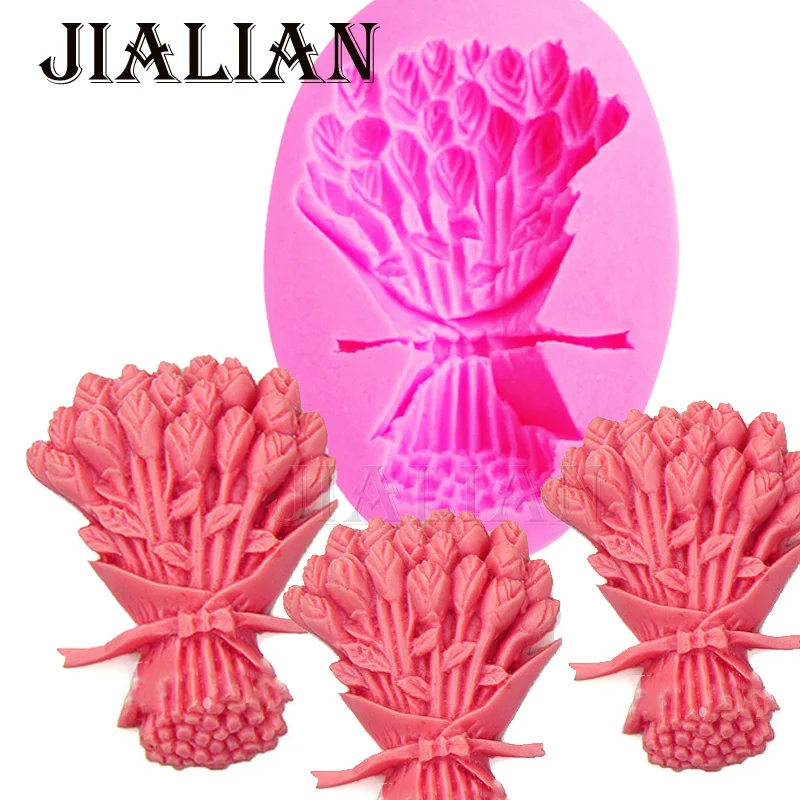 New Design Bunch Of Rose Flowers Fondant Silicone Mold 3D Cake Decorating Tools clay/rubber T0908