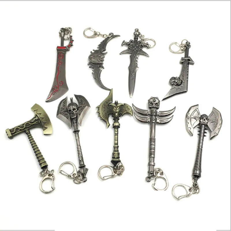 Game WOW Weapon Model Keychain Frostmourne Lich King Lion Head Sword Knife Pendant llaveros  Key Ring Jewelry Gifts 12CM