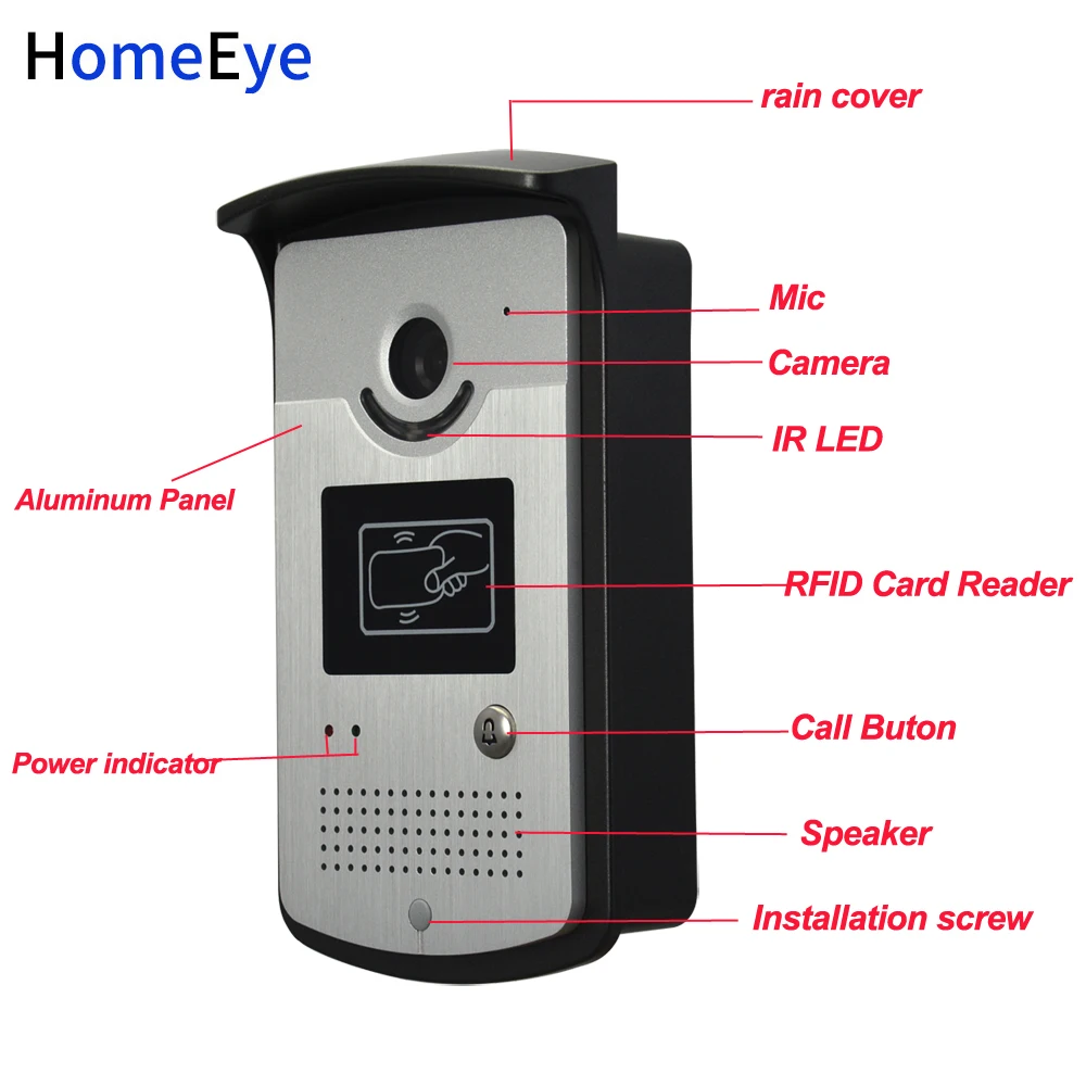 Imagem -04 - Homeolho-sistema de Controle de Acesso à Casa Vídeo-porteiro Polegadas Monitor Interno Câmera de Chamadas à Prova de Chuva Cartão Rfid Interruptor de Saída