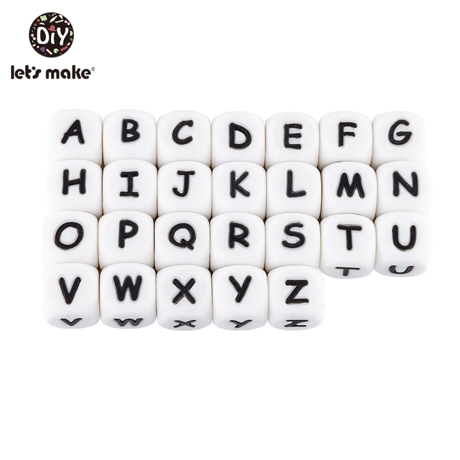 100pc Silicone Alphabet Letter Beads Food Grade Silicone Chewing Beads Teething 26 Letters Silicone Letter Bead Baby Teether