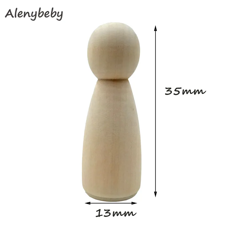 35mm Men or Women Wooden Peg Dolls Unpainted Figures Wedding Cake Family Hard Wood Dolls Kid's Printed DIY Toys