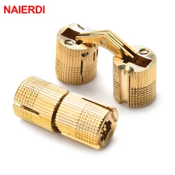 4PCS NAIERDI Copper Brass Furniture Hinges 8-18mm Cylindrical Hidden Cabinet Concealed Invisible Door Box Hinges For Hardware