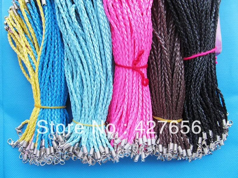 180mmx3mm (6 Colors) Faux Braid Leather Cord Bracelet,1.8inch Extender Chain,12x7mm Lobster Clasp,DIY Accessory Jewellry Making