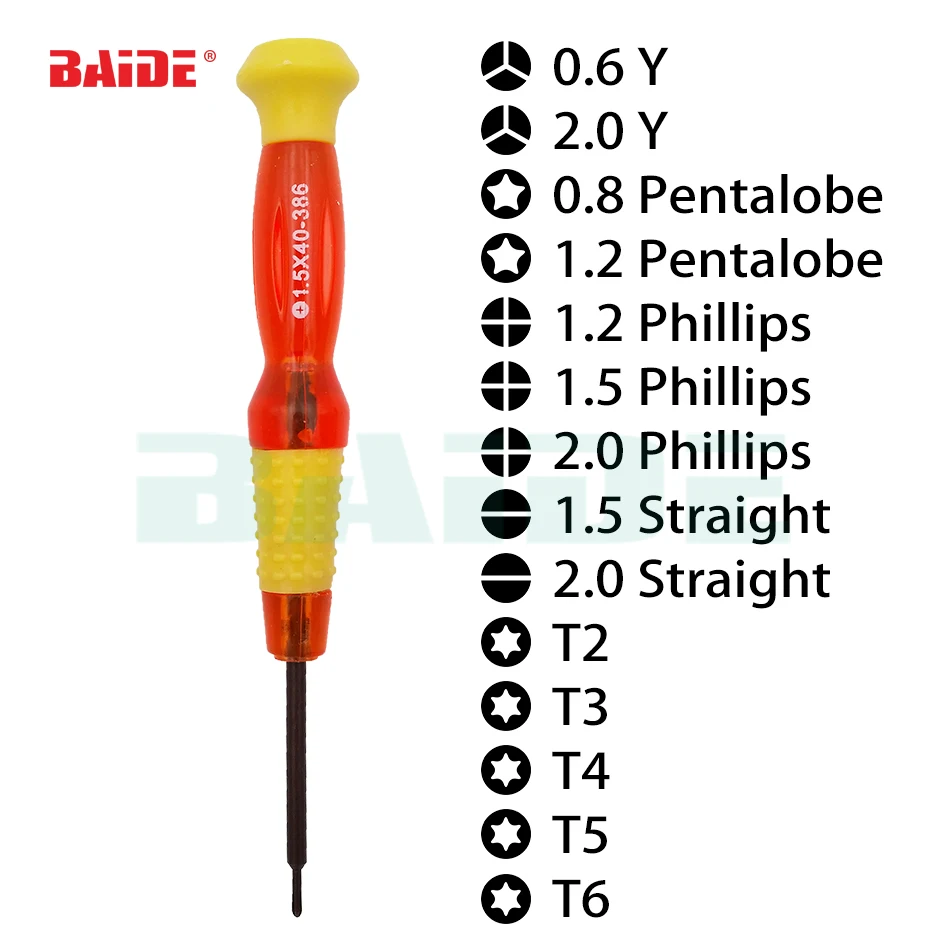 

4 x 135mm Transparent Red S2 Steel Magnetic Screwdriver (0.8Pentalobe / Phillips / 2.0 Straight / T4 / T5 / T6) 200pcs