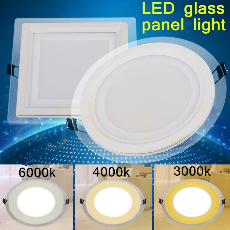 LED Panel Downlight 1PCS Dimmable Super Bright Glass Square round Ceiling Recessed Panel Lights LED Spot Light Bulb AC110V 220V