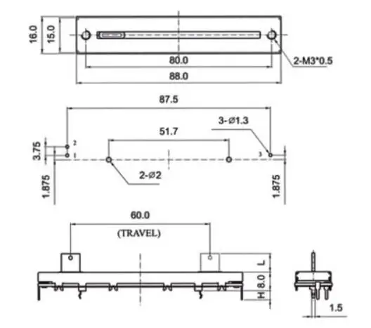 [VK] The Total 88mm 8.8cm tunnel slipper single connection potentiometer SC-609N B10K handle 8MM B travel 60MM 6cm switch