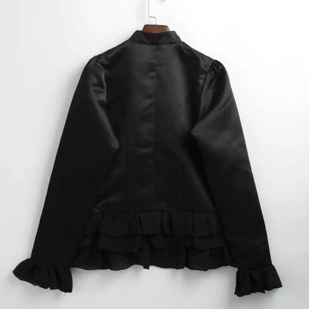 Victorian Blouse Victorian Retro Women Gothic Vintage Style Opera Sleeve Stand Collar Black Shirt Tops