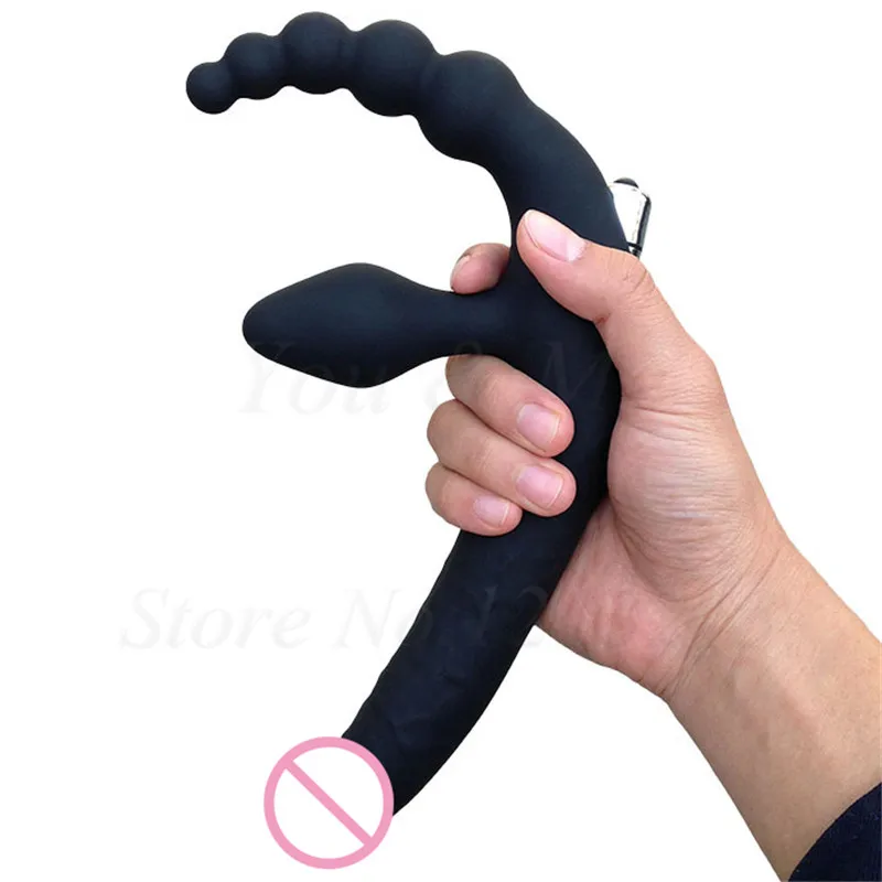 Consolador vibrador con correa para mujer, estimulación del punto G, doble penetración Triple, cuentas anales vibratorias, tapón Anal para parejas lesbianas