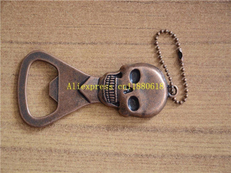 300pcs/lot Fast shipping Newest Skull Beer Bottle Opener Zinc Alloy Opener with keyring & retail box