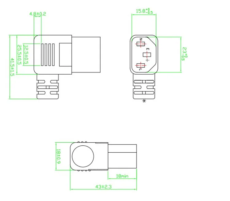 Design do cotovelo 3 plugues pc cabo de alimentação portátil computador iec320 c13 cabo curto 20cm ângulo esquerdo