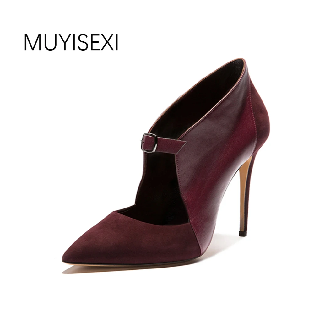 

Genuine Leather Pointed Toe 9cm Women Shoes High Heel Stiletto Women Pumps Sexy Wine Red Blackish Green HL16 MUYISEXI