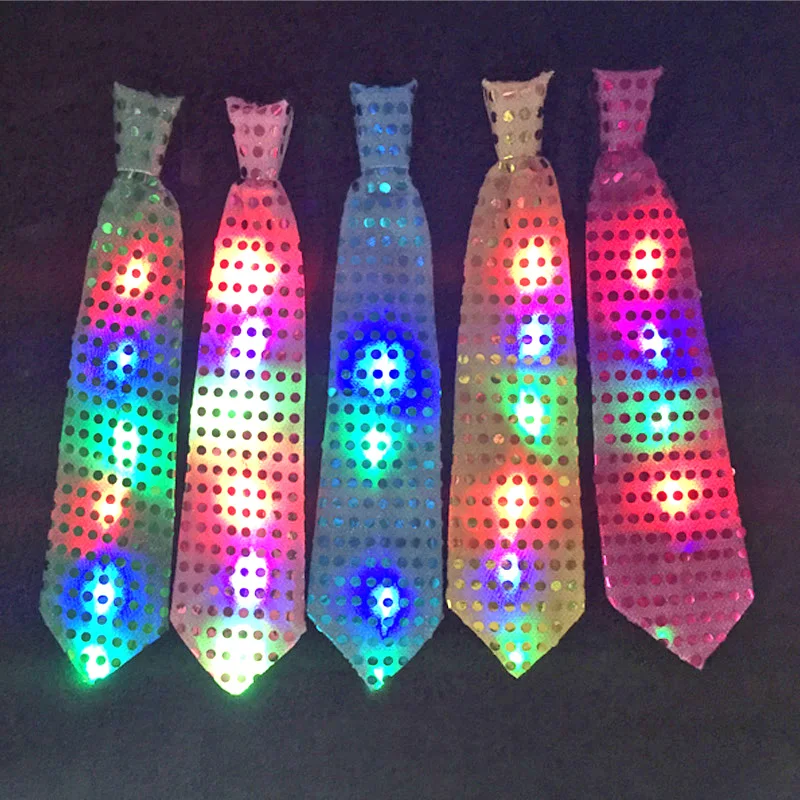 24pcs/lot led ties Light Up Necktie Unisex Sparkly Elasticated Colorful Blinking Flash Tie For Party Event Birthday Wedding