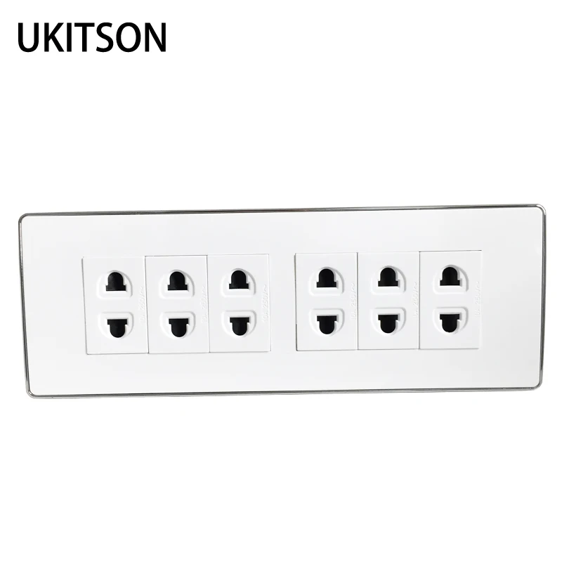 Rectangle Electrical Wall Panel 6 Plugs 250V Electric Socket 10A Charging White Color Outlet For European Charger Port