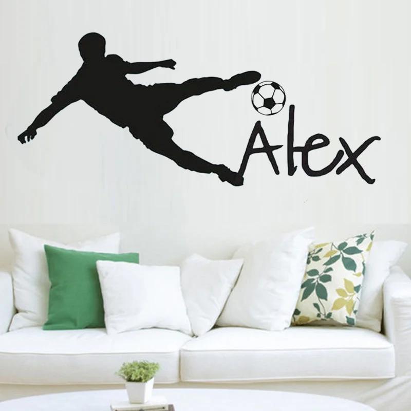 Personalized Name Vinyl Wall Decal Sticker For Nursery Football Soccer Ball Custom name Wall Sticker For Kids Bedroom huang094