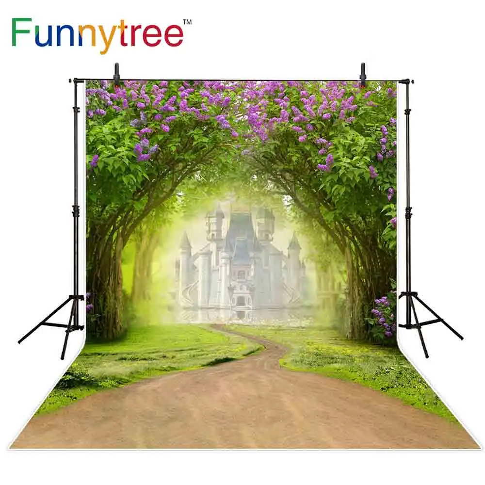 Funnytree photophone photocall castle thicket flowers Curved road outdoor building spring backdrops photo studio backgrounds