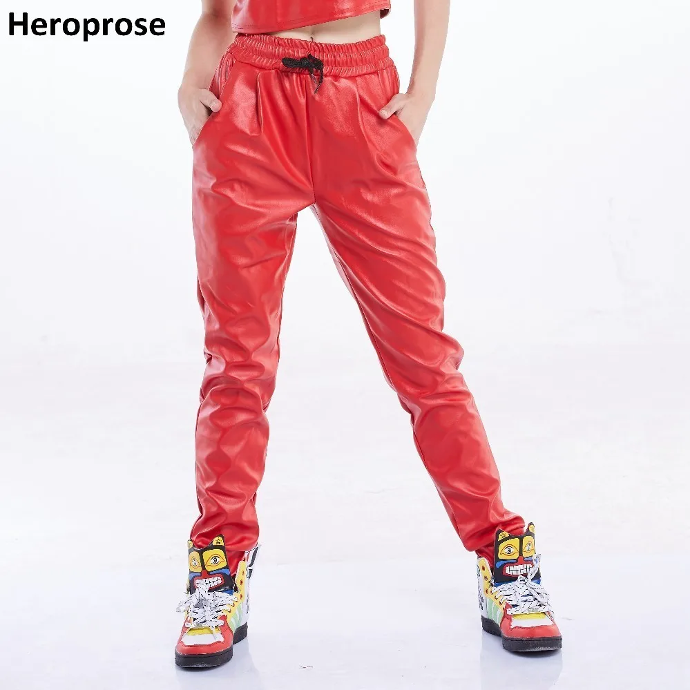 

Faux Leather Joggers for Women, Loose Skinny Pants, Red Harem Pants, Hip Hop Street Wear, Autumn and Winter, New Fashion