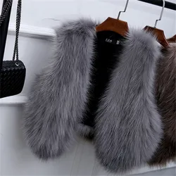 Faux Fur Coat Spring Women Casual Coat Slim Sleeveless Faux Fox Fur Vest Winter Short Jacket Casaco Feminino