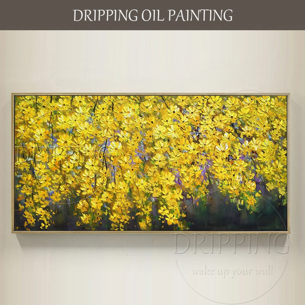 Hand-painted High Quality Abstract Knife Flowers Picture Acrylic Paint on Canvas Yellow Flower Knife Oil Painting for Wall Decor