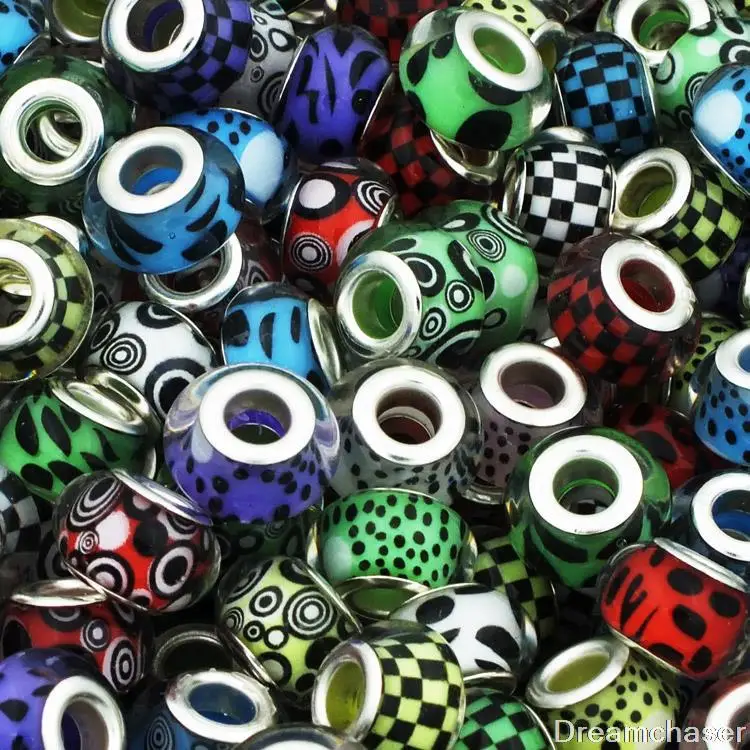 Polka Dot Random Design Spacers for Jewelry Making Resin Beads 4.5mm Big Hole Loose Charm fit Pandora Style Bracelet