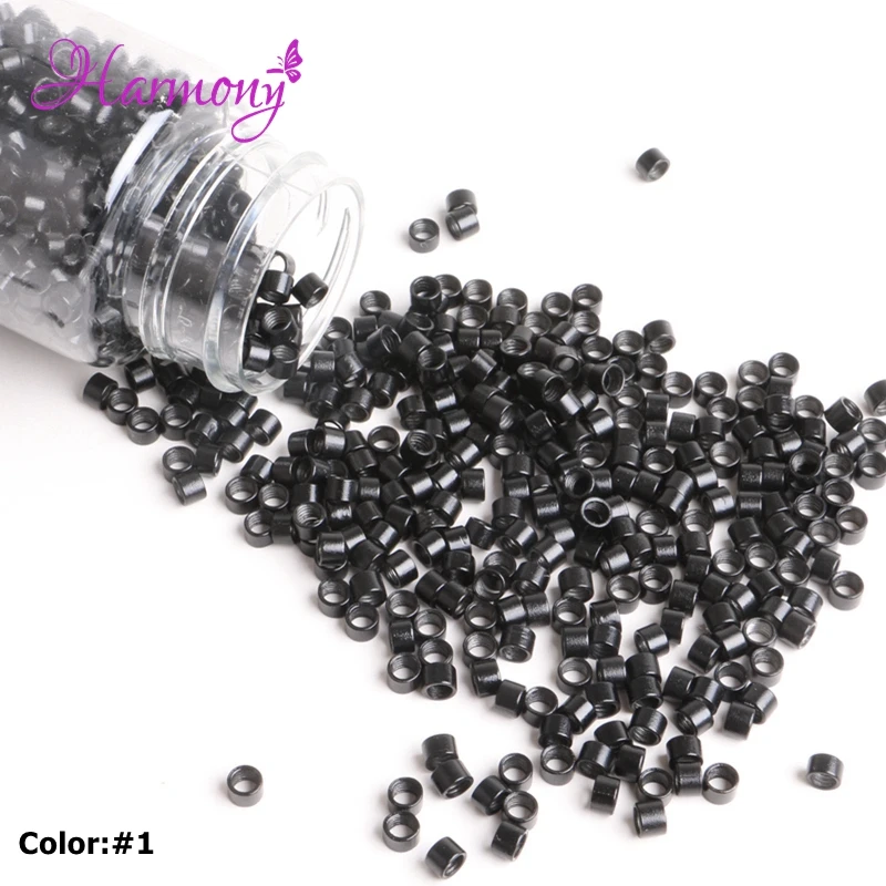 Harmony Plus Hair 1000pcs 3.5*2.0*2.0mm Aluminium Hair Extension Micro rings Microlinks Beads Links with Screws 1# black