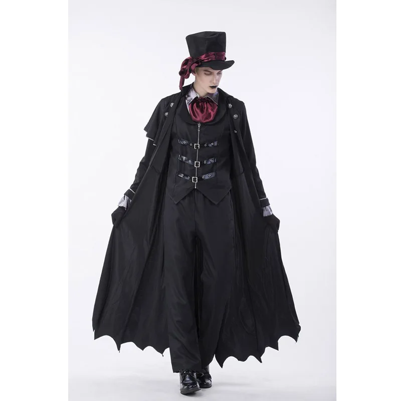 

Male Vampire All Saints' Day Party Costumes, Halloween Black Vampire Set Including Hat,Top,Pants,Cloak