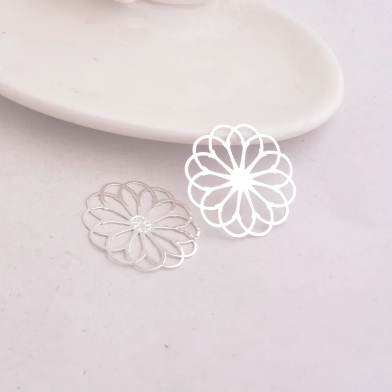 50 Stück AB2691 28mm Filigran-Blumenanhänger, versilberte Verbindungsstücke, Metallschmuck, Filigran-Ohrringzubehör – Detail 6