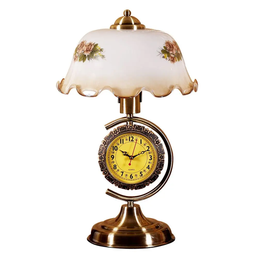 

Clock Table Lights Vintage European Tawny Bedroom Besides Glass Study Room Table Lamps Living Room Desk lighting Fixture
