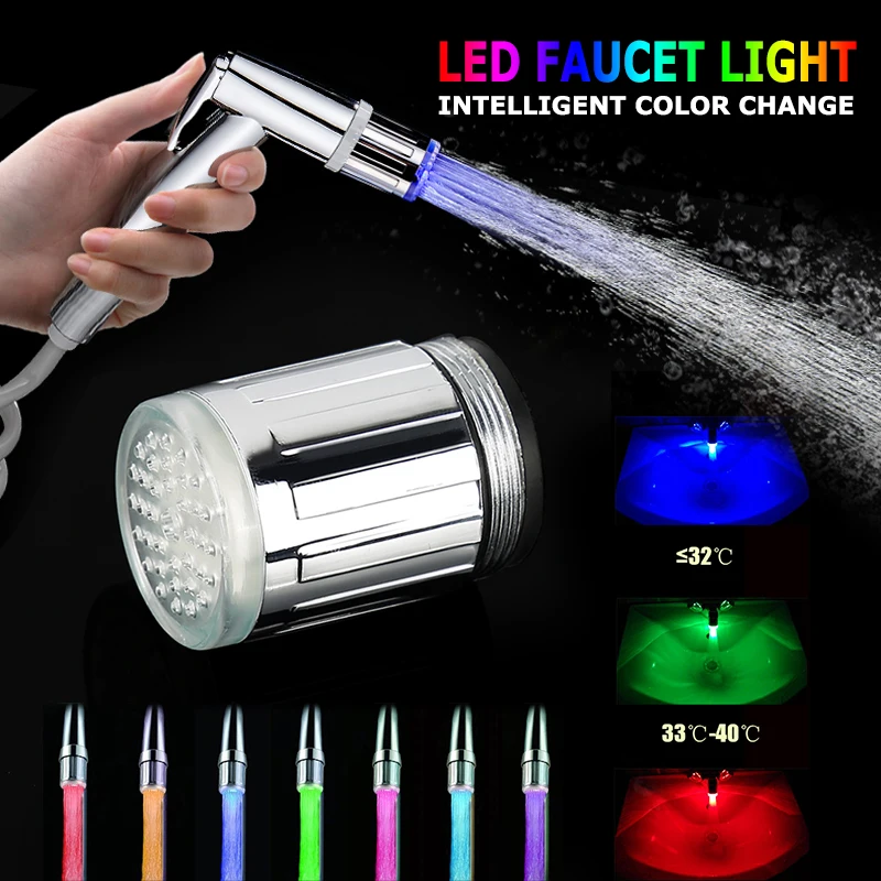 Cabezales de grifo de agua LED sin batería, Sensor de temperatura brillante, boquilla de baño para cocina y hogar, 3 colores