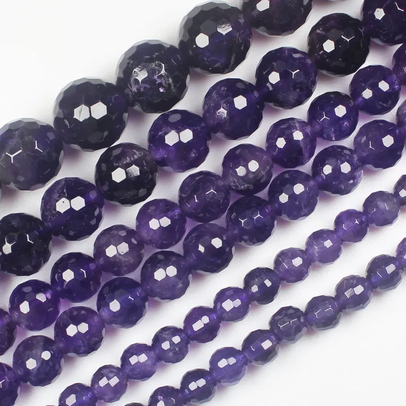 Faceted Natural Amethysts Round 6-12mm beads 15