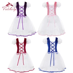 New Professional Girls  Ballet Tutu Dress Velvet Body Mesh Skirt Short Puff Sleeves Kids Dance Gymnastics Leotard Costumes