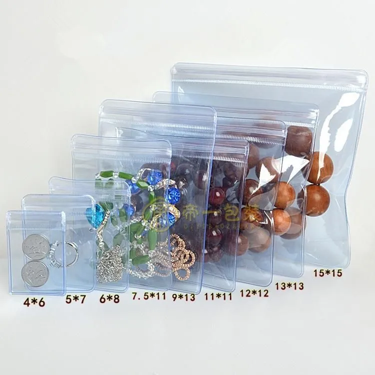 

50Pcs/Lot 13*13cm Clear PVC Zip Lock Anti-oxidation Jade Plastic Pouches Jewelry Earrings Valve Zipper Anti-tarnish Storage Bags