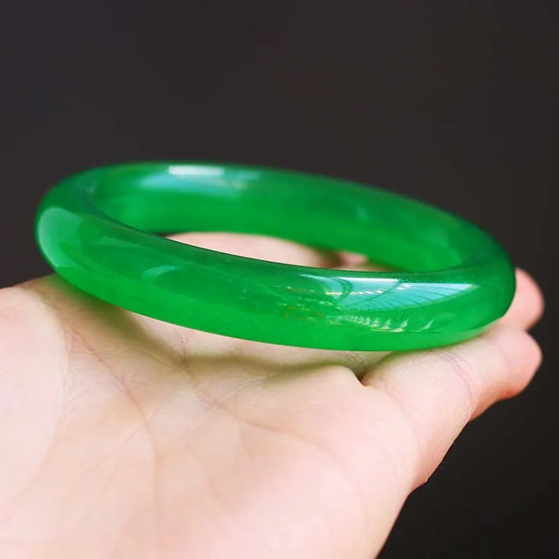 

fine jewelry Authentic Special A Burmese jadeite Bracelet covered bright Ice green round Bracelet bangle