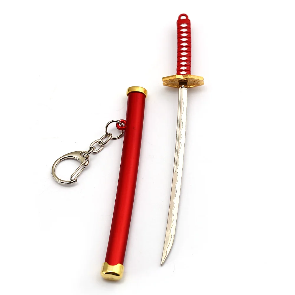 15cm Roronoa Zoro Sword Keychain OP Anime Mini Buckle With Toolholder Scabbard Katana Model Toy Alloy Keyring llaveros Key Chain