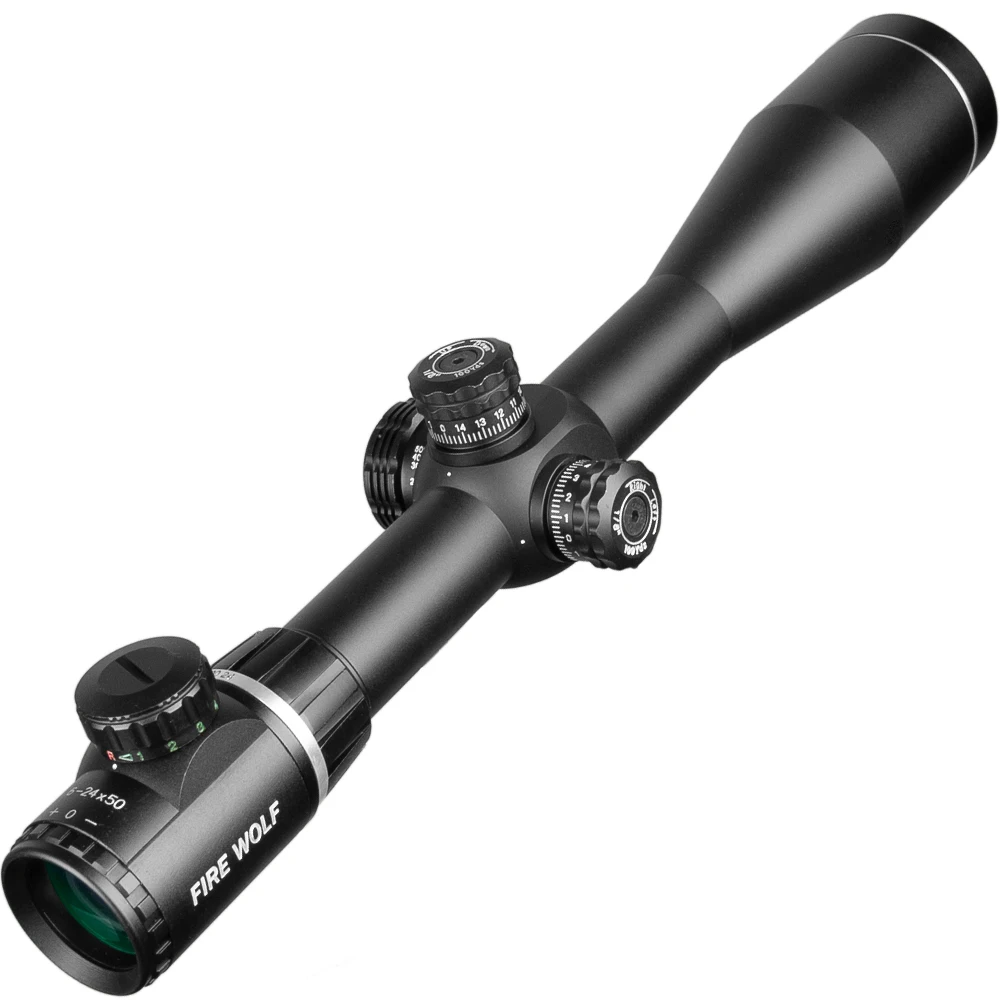 6-24X50 Tactical Optical Rifle Scope Adjustable Red Green Cross Hunting Riflescope Glass Reticle Turrets Lock Reset