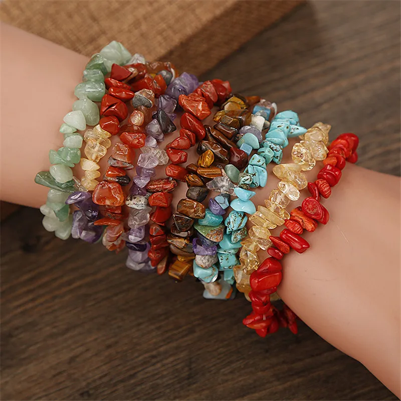 Ethnic style colored stone bracelet natural crystal gravel bracelet beads elastic bracelet