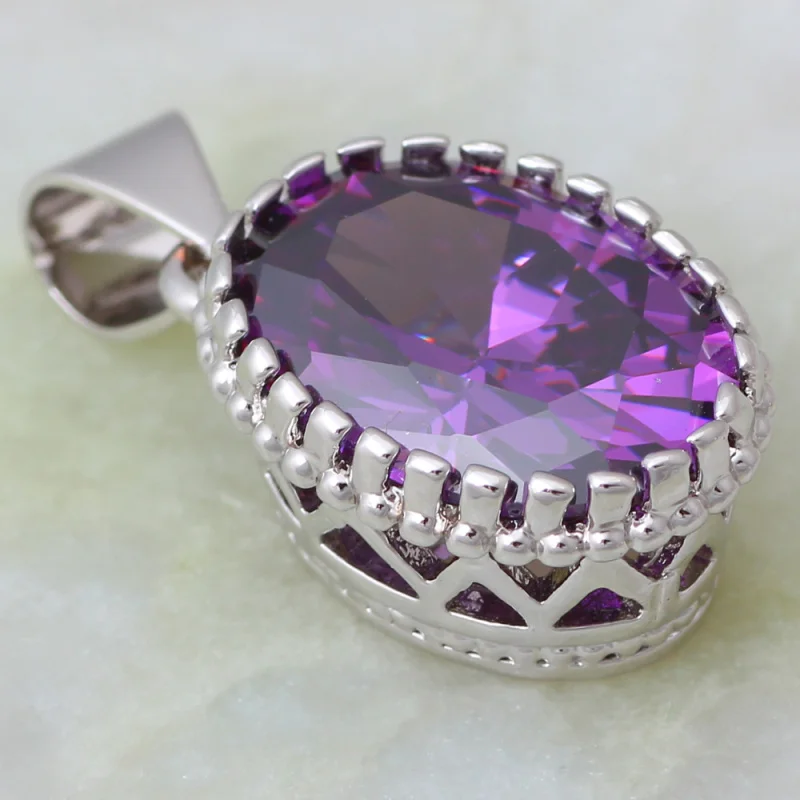 Purple Crystal Purple Cubic Zirconia Silver Color Pendants/Ring/Earrings Womens Jewelry Set Size 6 7 8 9 S271