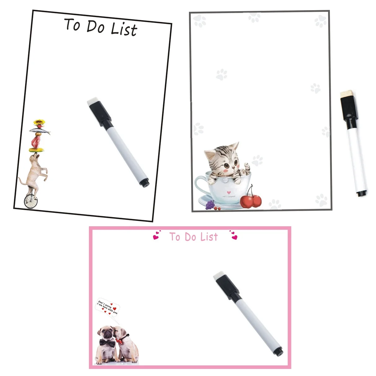 

Magnetic Whiteboard Fridge Magnets Dry Wipe Marker Record Message Board Reminder Memo Pads Daily Week Planner Dog Cat Note List