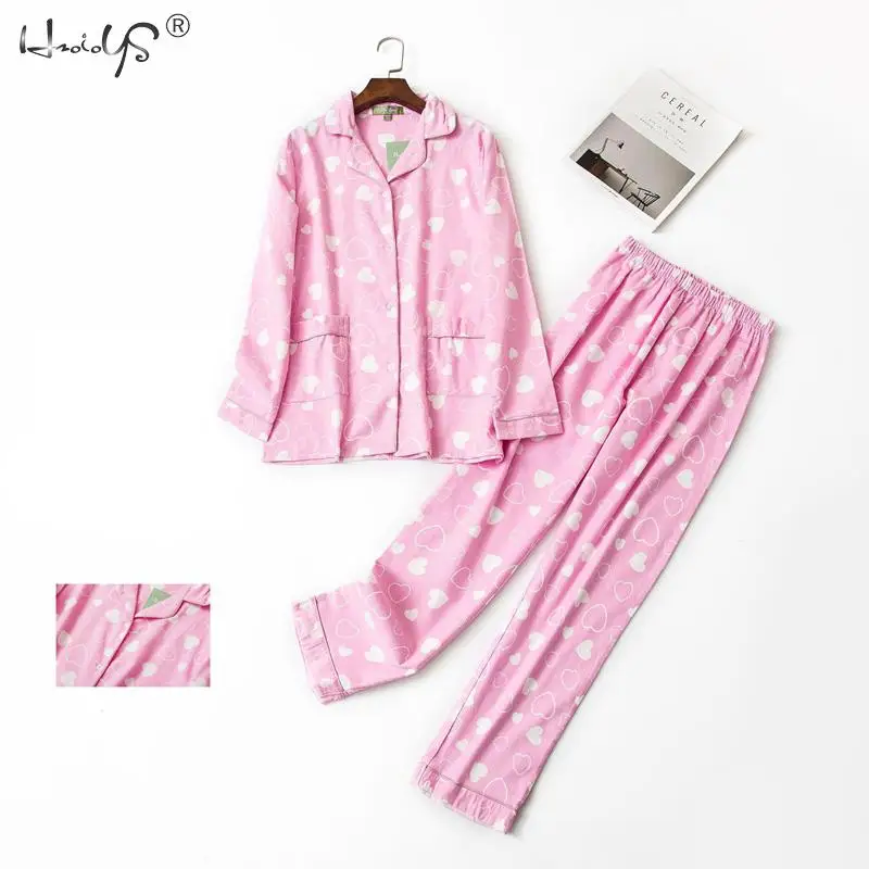 Autumn Winter Long Sleeve Pajamas Sets Women\'s Cotton Cartoon Sleepwear Cute Cat Pyjama Suit Femme Casual Homewear 2 Piece Set