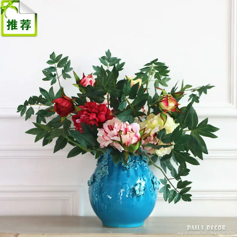 Real touch High simulation 2 heads artificial peony flowers 60cm decorative felt peony flower bunch wholesale 6pcs/lot