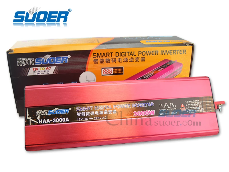 Suoer【 Modified Sine Wave Inverter 】 smart digital power inverter 3000W 12v 220v  solar power inverter(HAA-3000A)