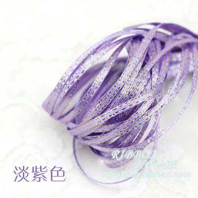 New (10meters/lot) 1/8\'\'(3mm) Lavender Metallic Glitter Ribbon Colorful gift package party ribbons Gold Edge DIY Candy Box Dec