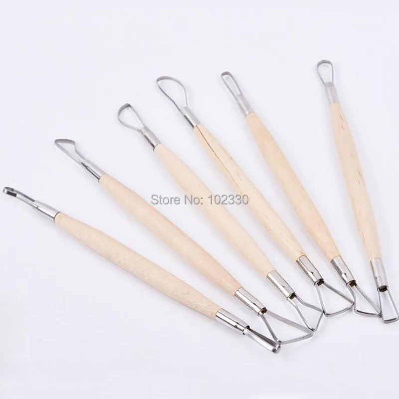 50Sets Wooden Handle Pottery Ceramics DIY Tools Set 6PCS Wood Handle Wax Pottery Clay Sculpture Carving Tool DIY Craft Set