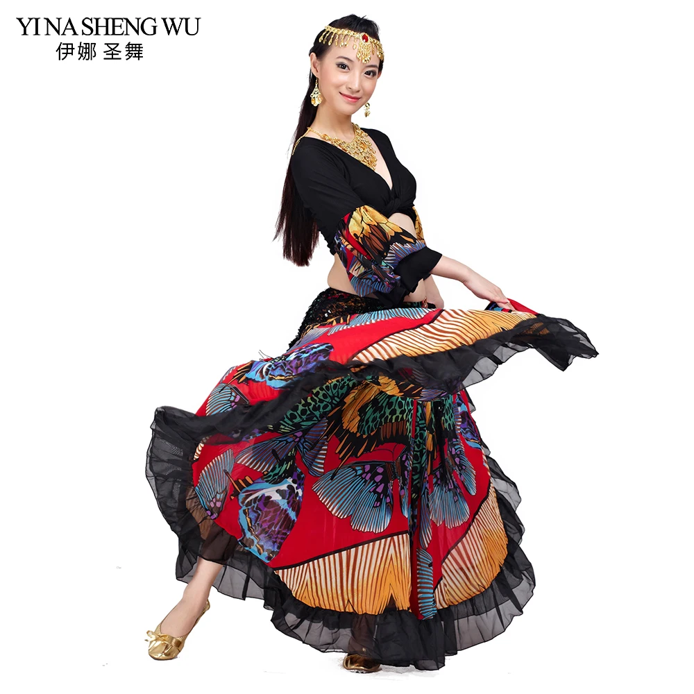 High Quality Cheap Gypsy Belly Dance Skirts For Women Printing Flowers Dance Practice Costumes  Gypsy Dance Performance Clothing