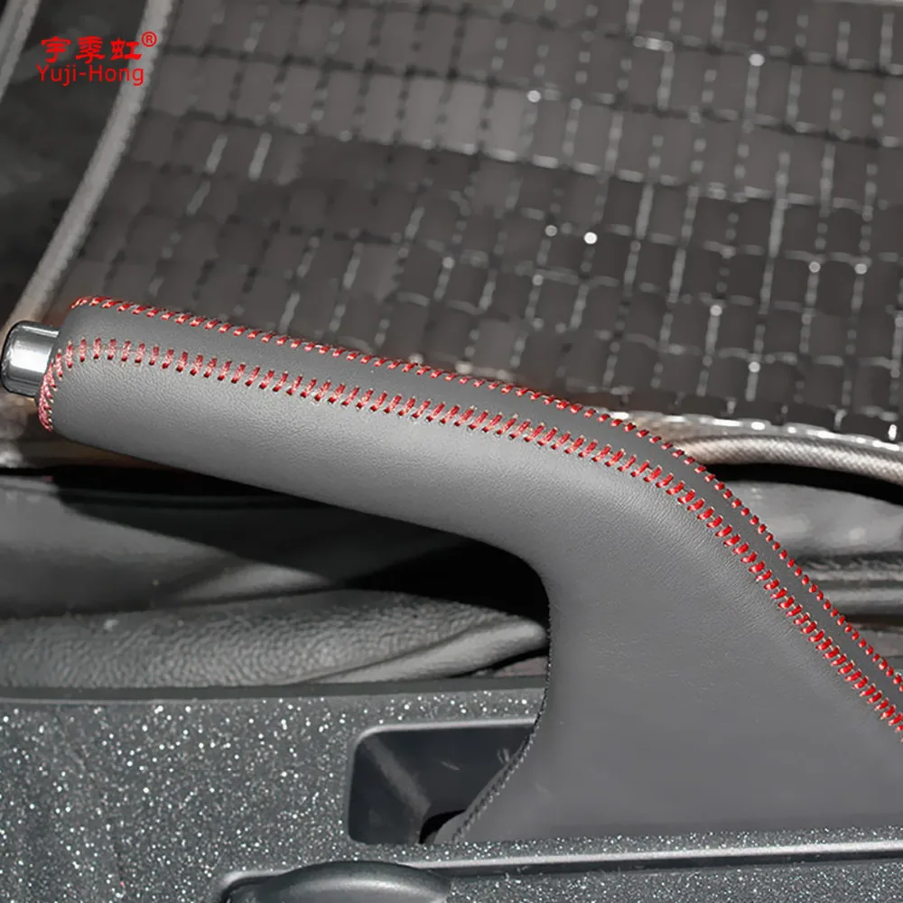 Yuji-Hong Car Handbrake Covers Case for Mazda 3 2011-2015 Genuine Leather Auto Handbrake Grips Black/Red thread